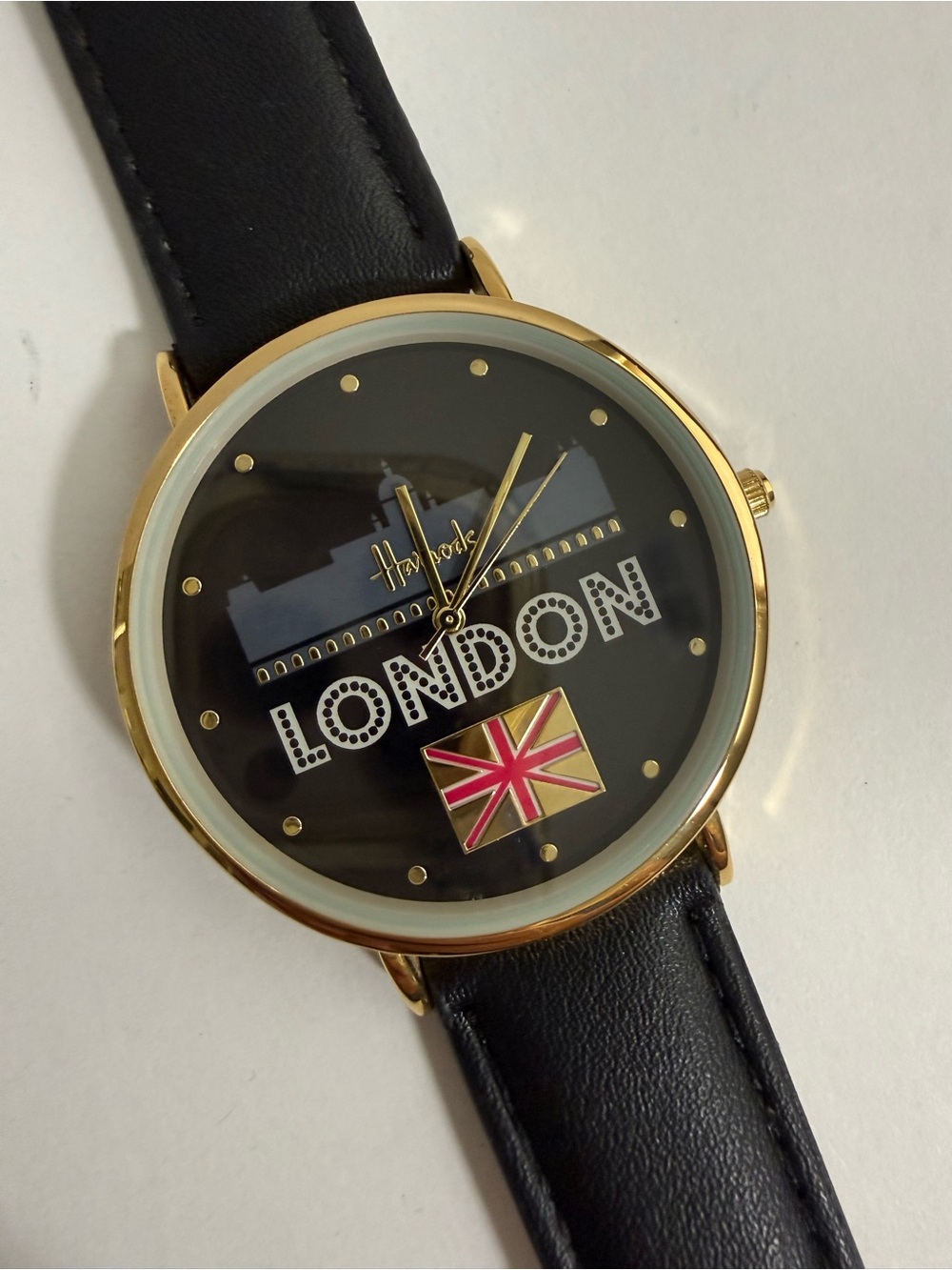 Harrods London Souvenir Watch Black Gold Tone HADS-003